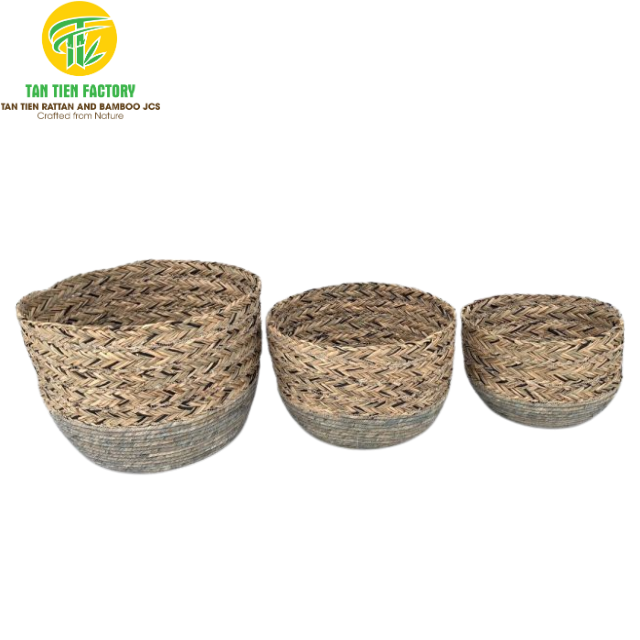 Handwoven Corn Husk Storage Basket, Bowl Shape, Two-Tone