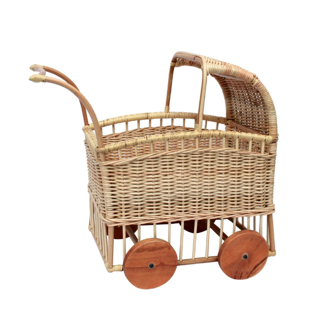 Handwoven Rattan Kids Toy Stroller - Doll Pram Wooden Wheels - Vietnam Handicraft Factory OEM ODM - Image 5