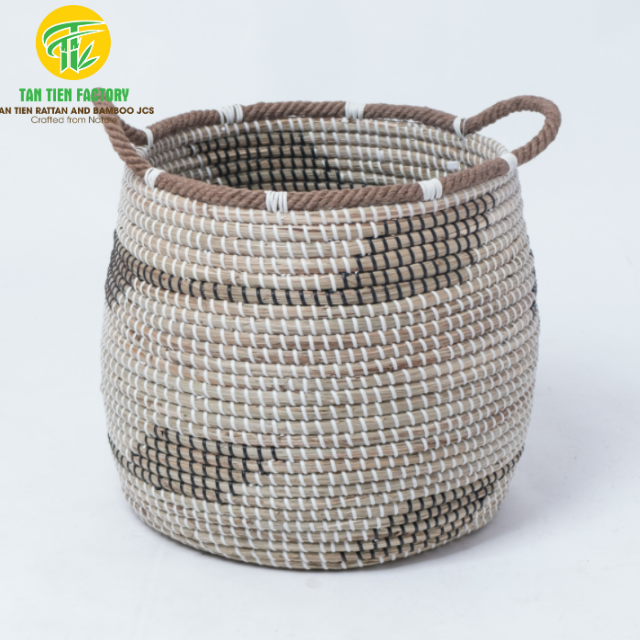 Handwoven Seagrass Storage Basket with Rope Handles