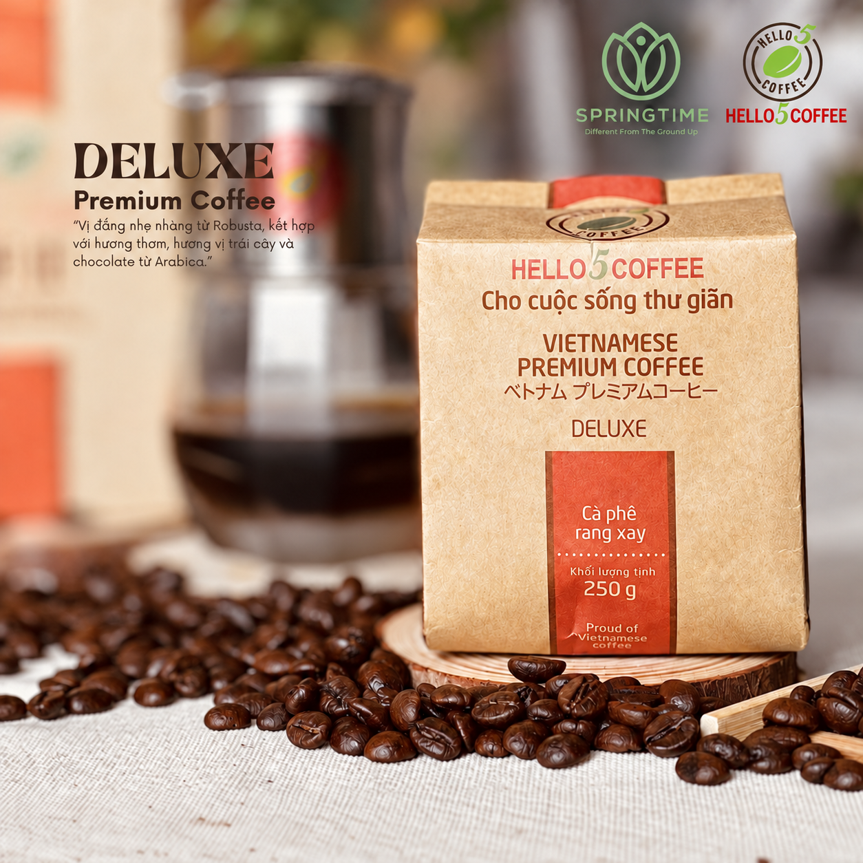 Hello 5 Coffee Deluxe Vietnamese Premium Arabica & Robusta Blend Ground Coffee Powder