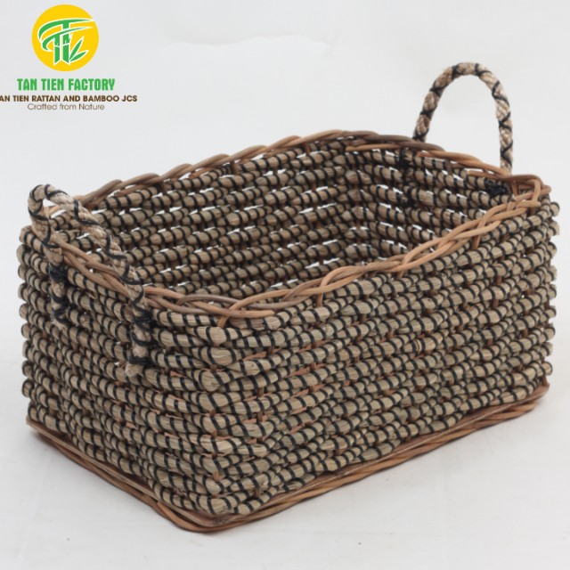Natural Seagrass Storage Basket with Black Accent and Woven Handles