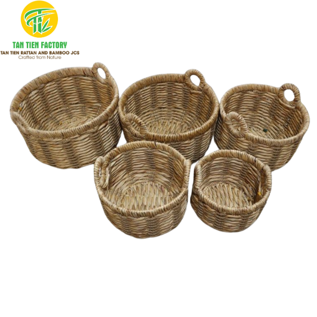 Natural Water Hyacinth Storage Basket with Ring Handles