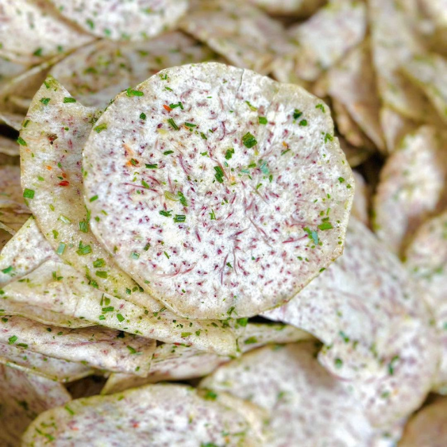 OEM/ODM Crispy Round Slice Taro Chips with Scallion Fish Sauce Flavor | Vietnam Factory