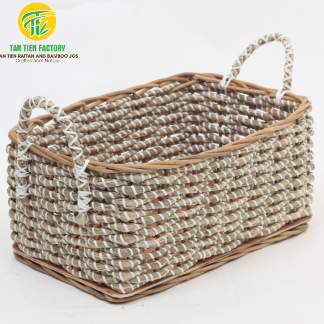 Rectangular Seagrass Storage Basket with Woven Handles